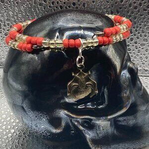Bronze Bat Light Red and Clear Charm Bracelet